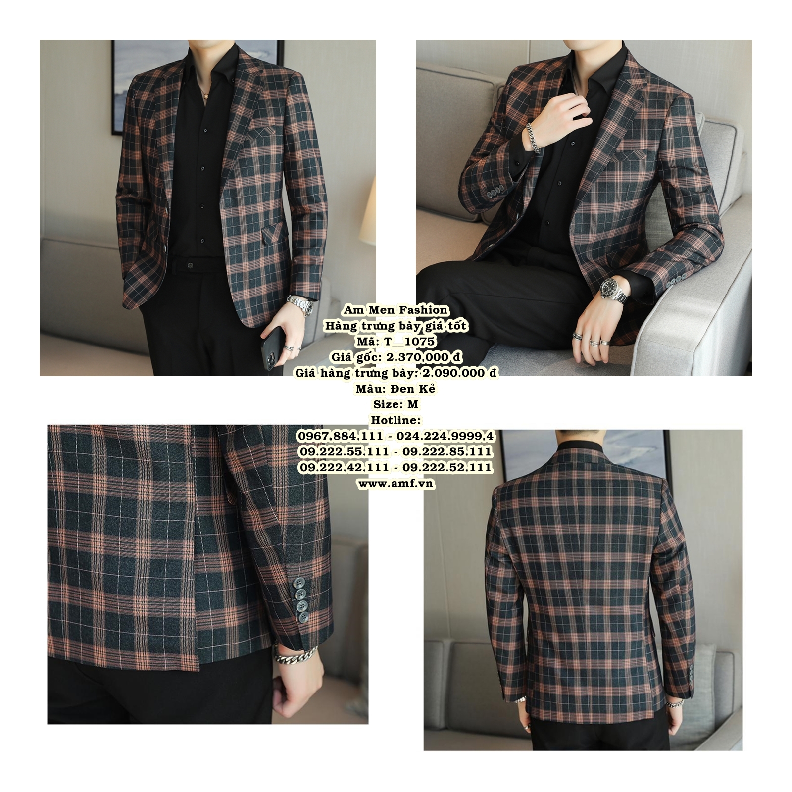 T1075 - Màu: Đen Kẻ - Size: M