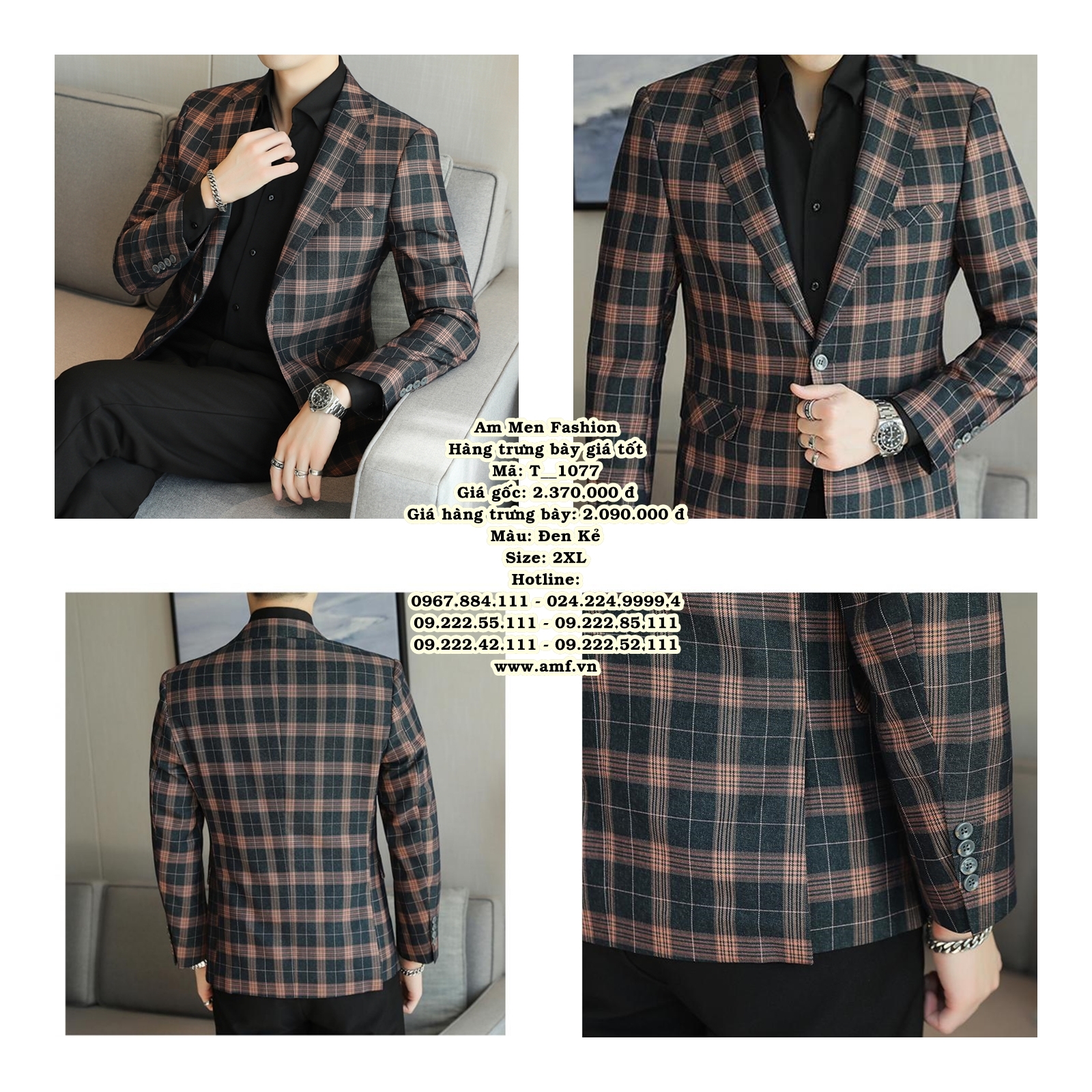 T1077 - Màu: Đen Kẻ - Size: 2XL